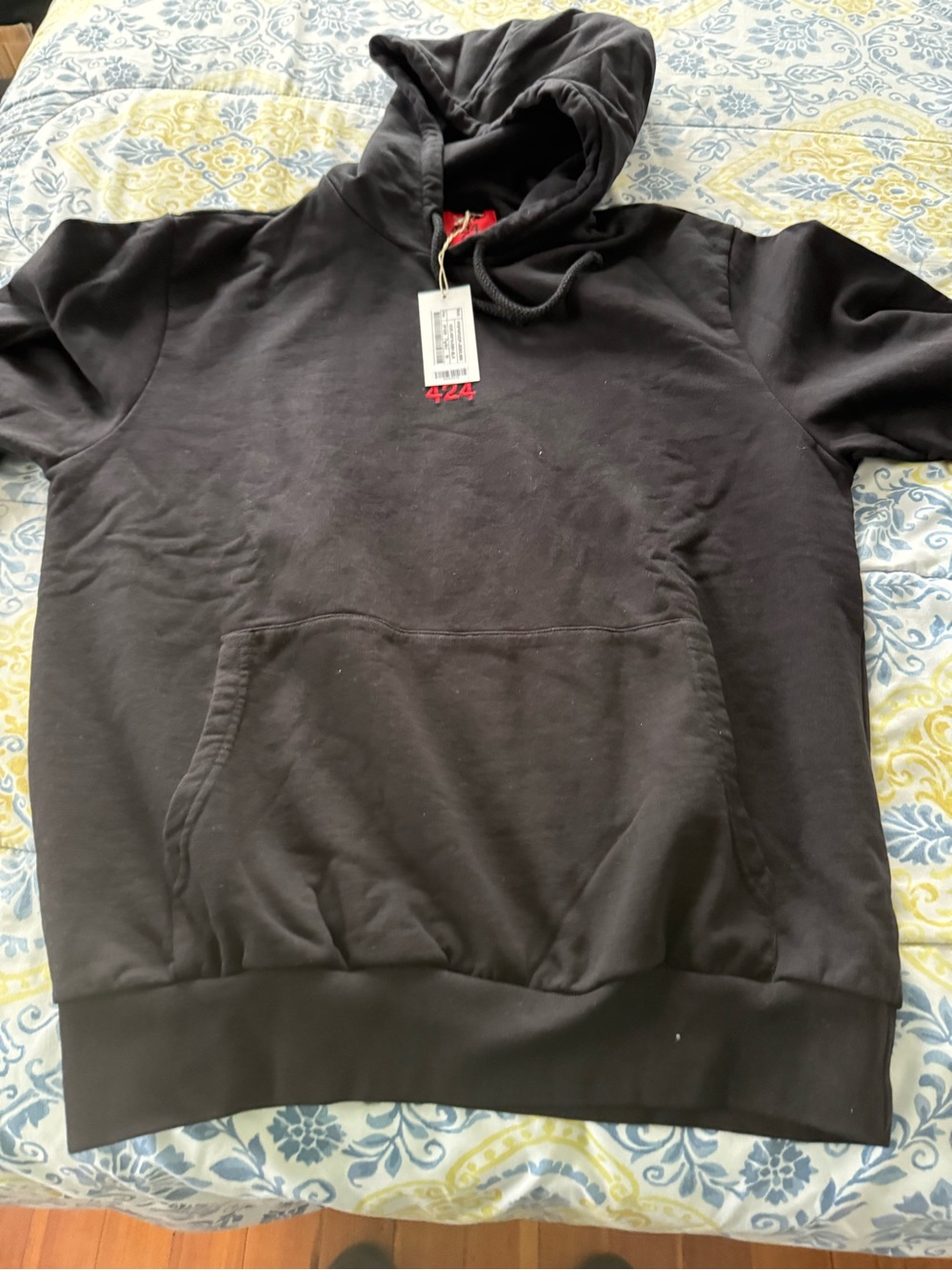 424 Logo Embroidered Cotton Men’s Black Fleece Hoodie